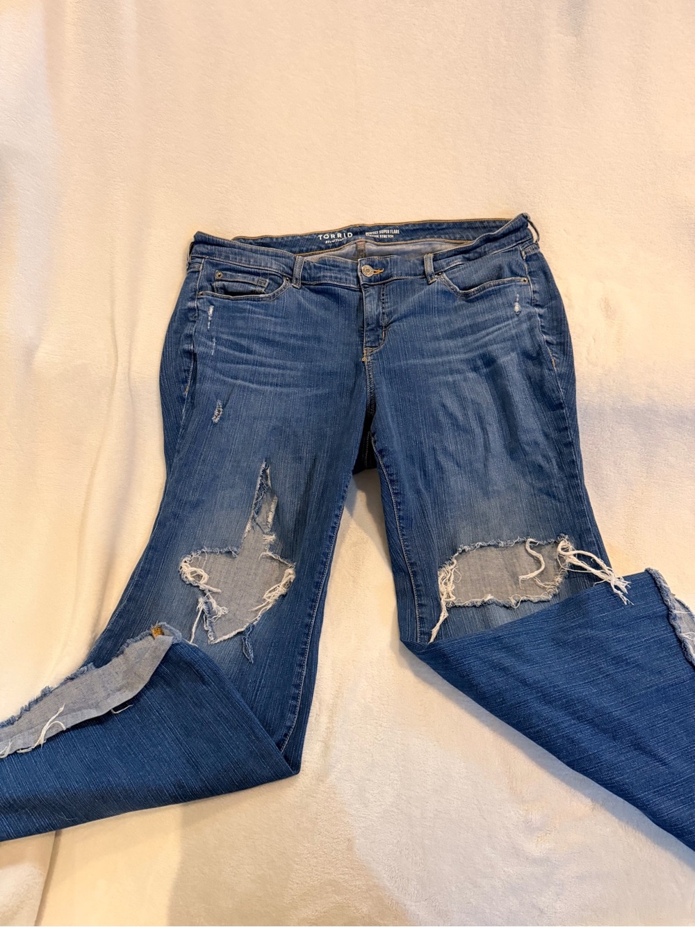 Torrid Women's Distressed Blue Jeans vintage style flare leg size 18